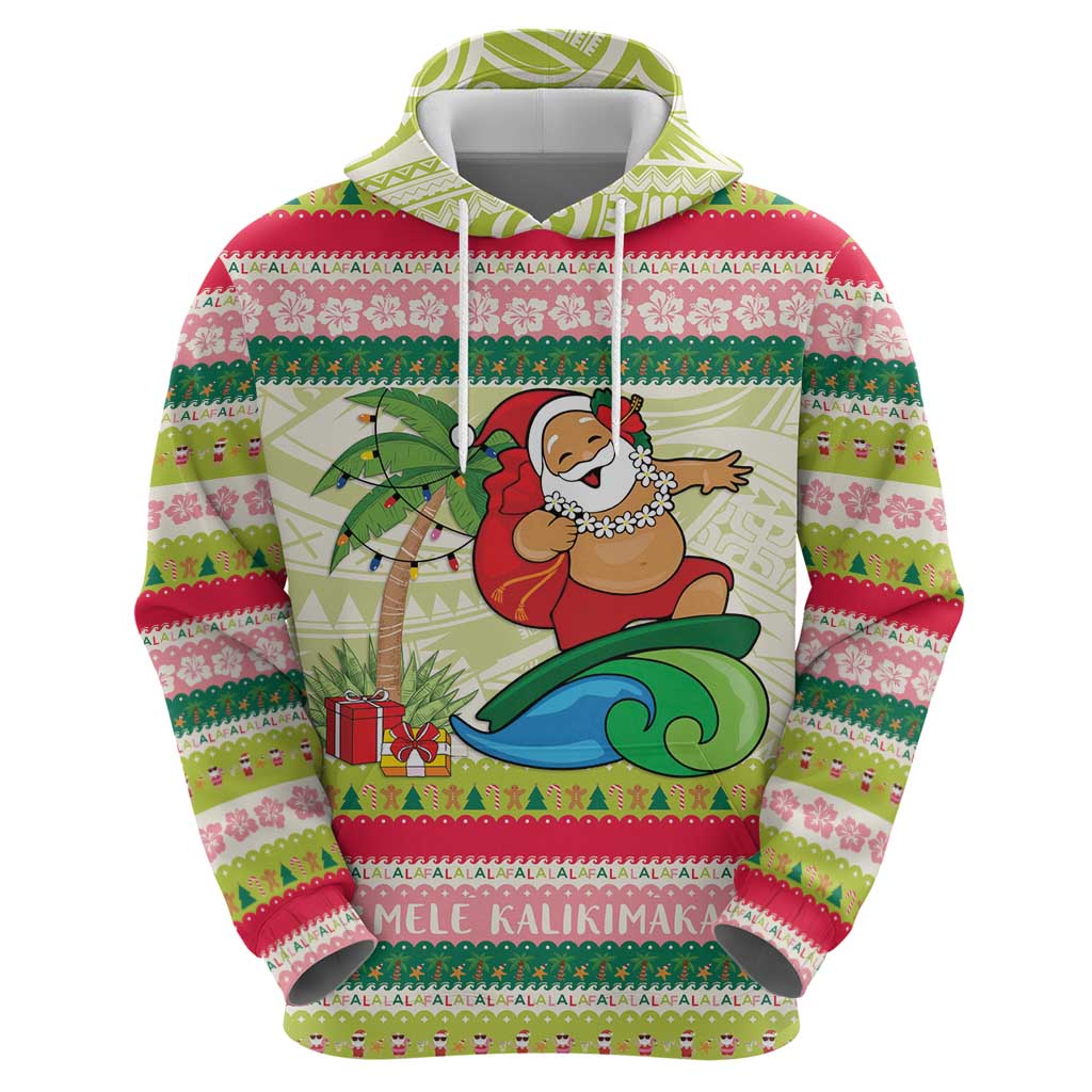 Mele Kalikimaka Hawaii Christmas Zip Hoodie Surfing Santa with Polynesian Tribal LT9 - Polynesian Pride
