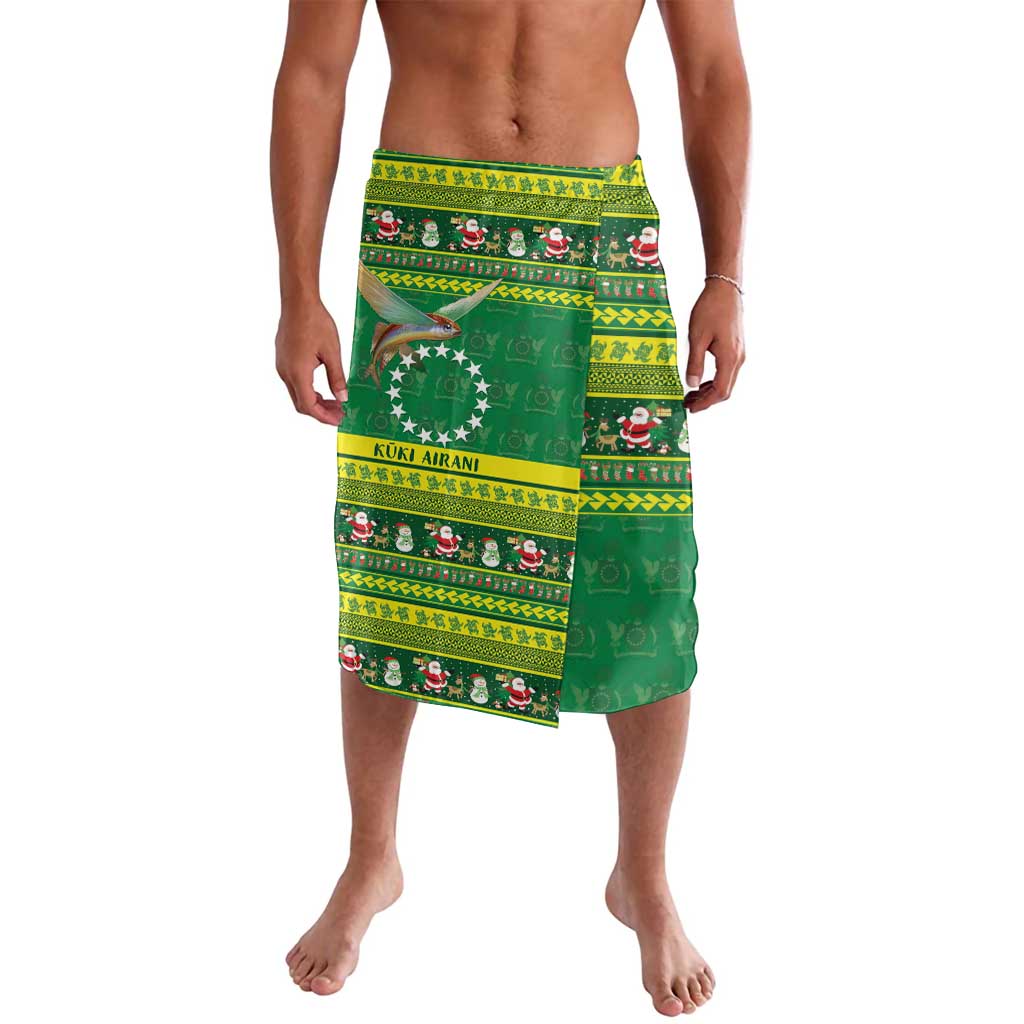 Meri Kiritimiti Cook Islands Christmas Lavalava Maroro Flying Fish and White Stars LT9 Green - Polynesian Pride