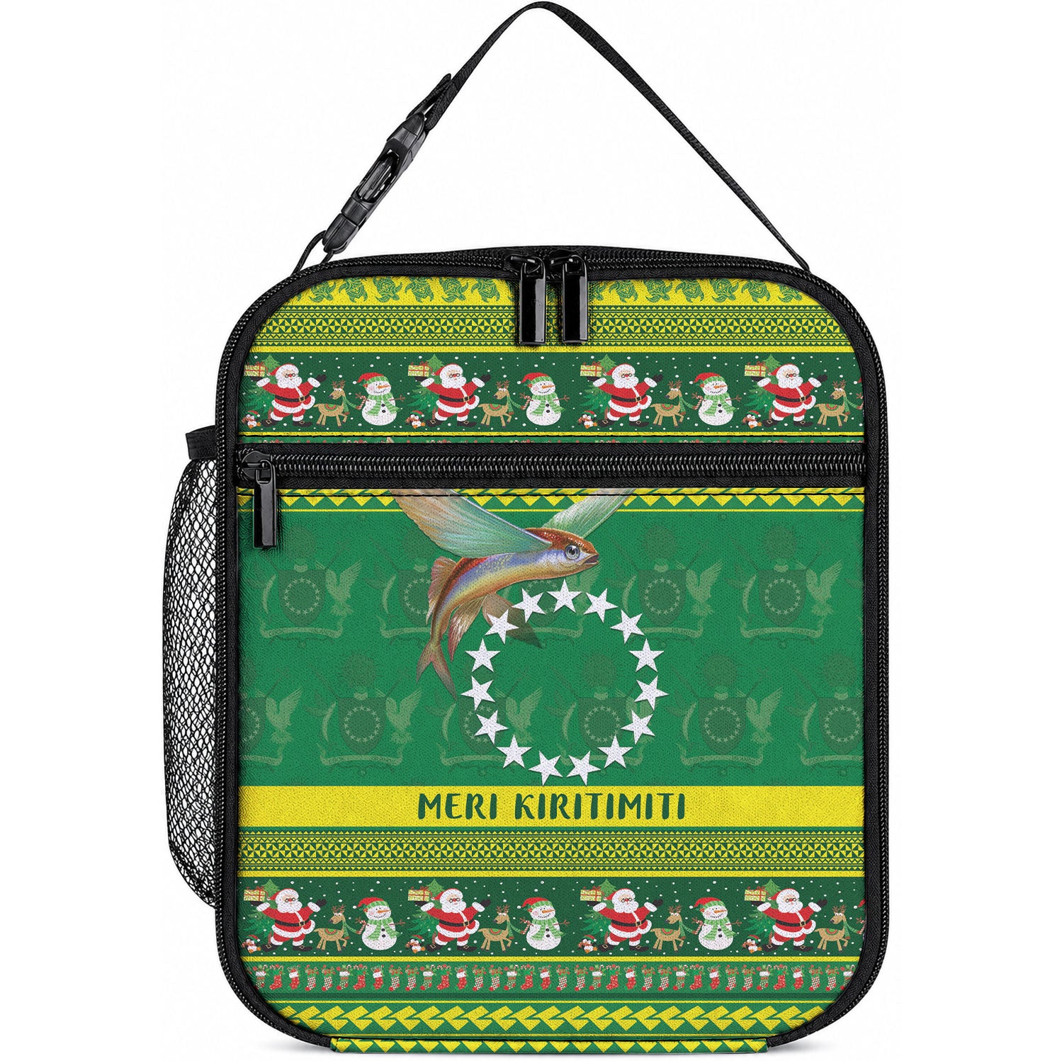Meri Kiritimiti Cook Islands Christmas Lunch Bag Maroro Flying Fish and White Stars LT9 10.2 × 8.3 × 4.3 inch Green - Polynesian Pride