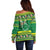 Meri Kiritimiti Cook Islands Christmas Off Shoulder Sweater Maroro Flying Fish and White Stars