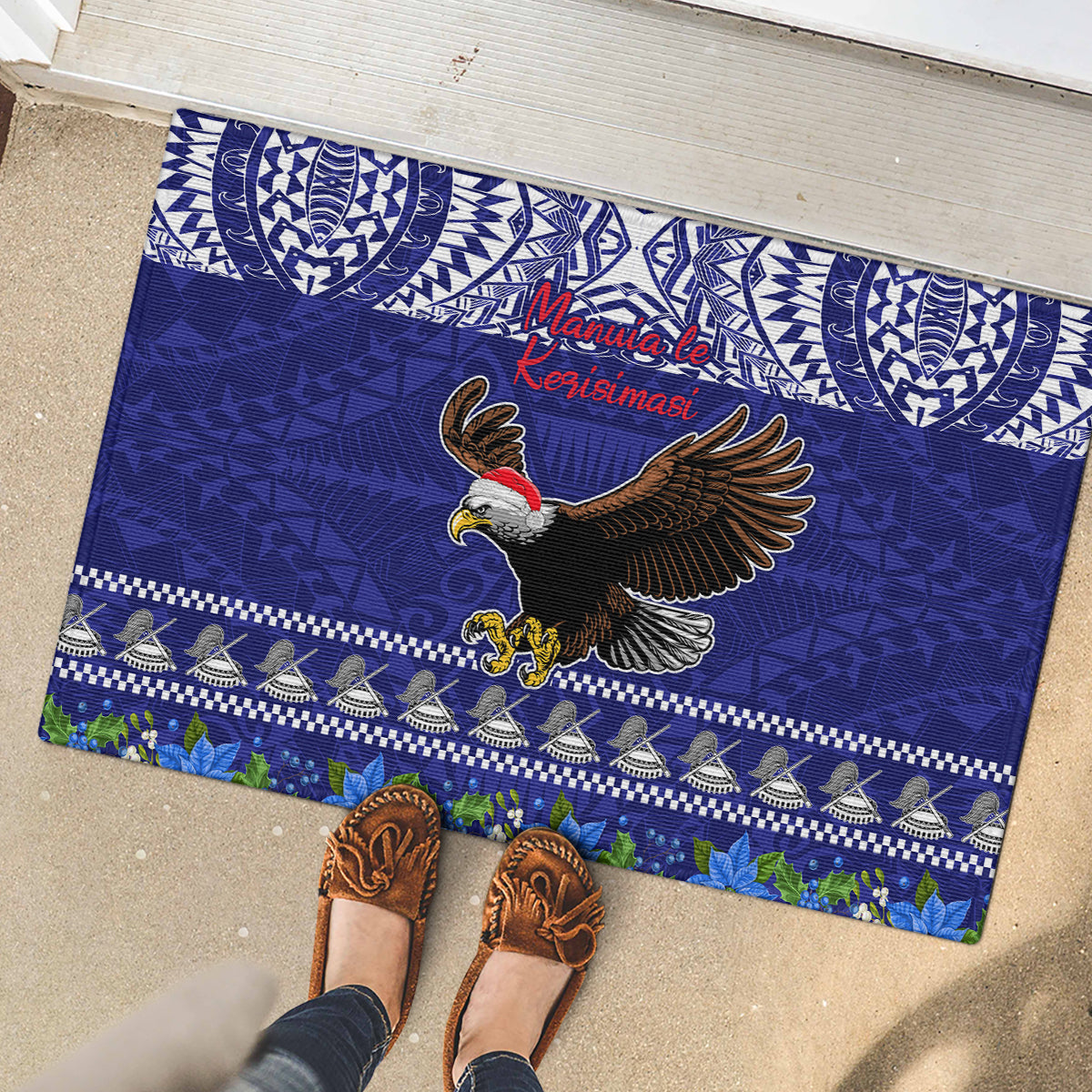American Samoa Christmas Rubber Doormat Manuia le Kerisimasi Polynesian Tribal LT9 - Polynesian Pride