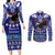 Personalised American Samoa Christmas Couples Matching Long Sleeve Bodycon Dress and Long Sleeve Button Shirt Manuia le Kerisimasi Polynesian Tribal LT9 Blue - Polynesian Pride