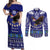 Personalised American Samoa Christmas Couples Matching Off Shoulder Maxi Dress and Long Sleeve Button Shirt Manuia le Kerisimasi Polynesian Tribal LT9 Blue - Polynesian Pride