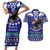 Personalised American Samoa Christmas Couples Matching Short Sleeve Bodycon Dress and Hawaiian Shirt Manuia le Kerisimasi Polynesian Tribal LT9 Blue - Polynesian Pride