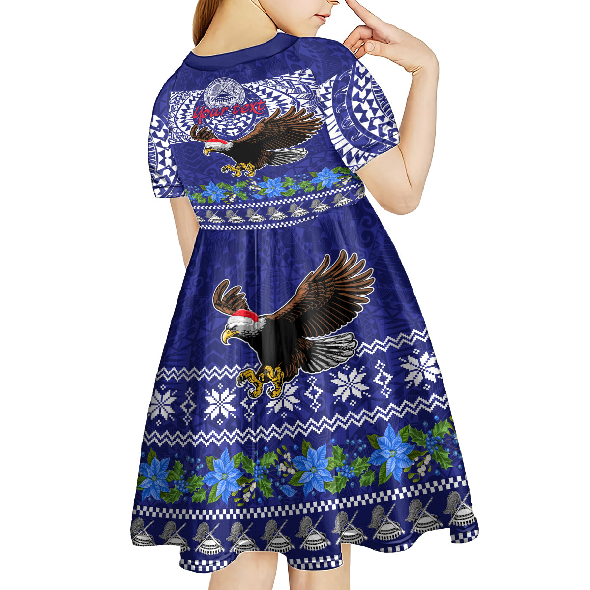 Personalised American Samoa Christmas Kid Short Sleeve Dress Manuia le Kerisimasi Polynesian Tribal LT9 - Polynesian Pride
