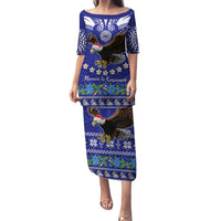 Personalised American Samoa Christmas Puletasi Manuia le Kerisimasi Polynesian Tribal LT9 Long Dress Blue - Polynesian Pride