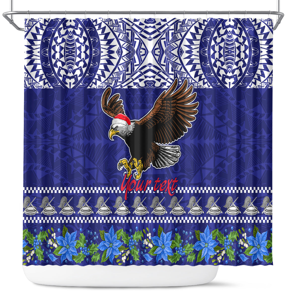 Personalised American Samoa Christmas Shower Curtain Manuia le Kerisimasi Polynesian Tribal LT9 Blue - Polynesian Pride