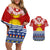 Kiribati Christmas Couples Matching Off Shoulder Short Dress and Hawaiian Shirt Tekeraoi n Te Tiritimati Polynesian Tribal LT9 Red - Polynesian Pride