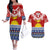 Kiribati Christmas Couples Matching Off The Shoulder Long Sleeve Dress and Hawaiian Shirt Tekeraoi n Te Tiritimati Polynesian Tribal LT9 Red - Polynesian Pride