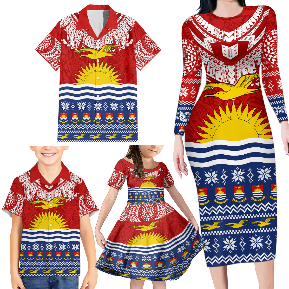 Kiribati Christmas Family Matching Long Sleeve Bodycon Dress and Hawaiian Shirt Tekeraoi n Te Tiritimati Polynesian Tribal LT9 - Polynesian Pride