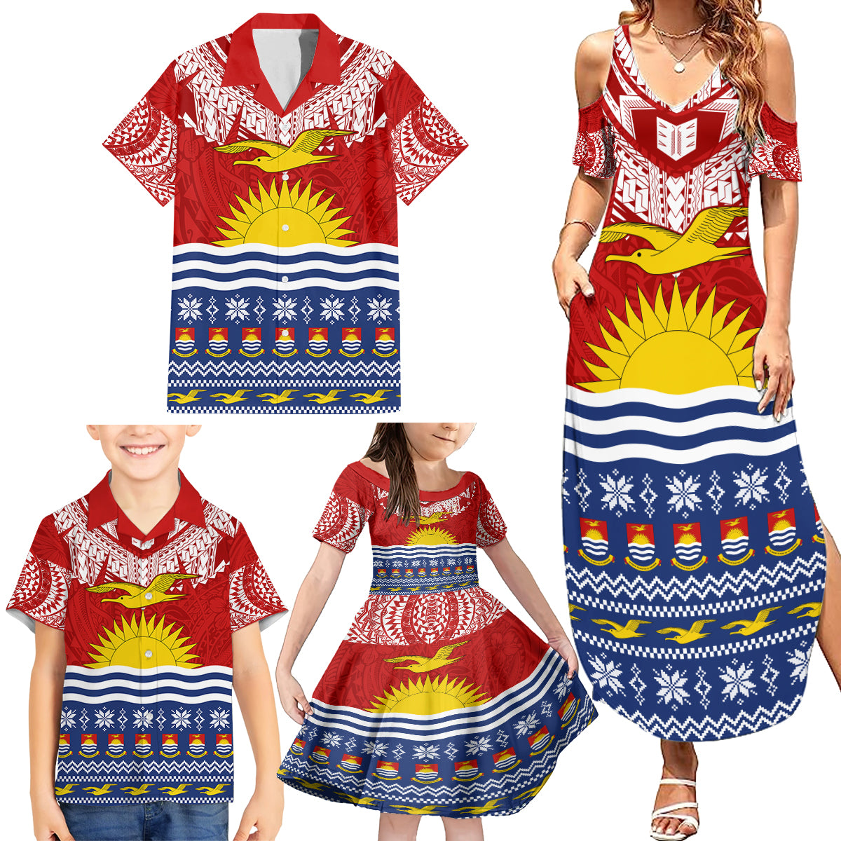 Kiribati Christmas Family Matching Summer Maxi Dress and Hawaiian Shirt Tekeraoi n Te Tiritimati Polynesian Tribal LT9 - Polynesian Pride