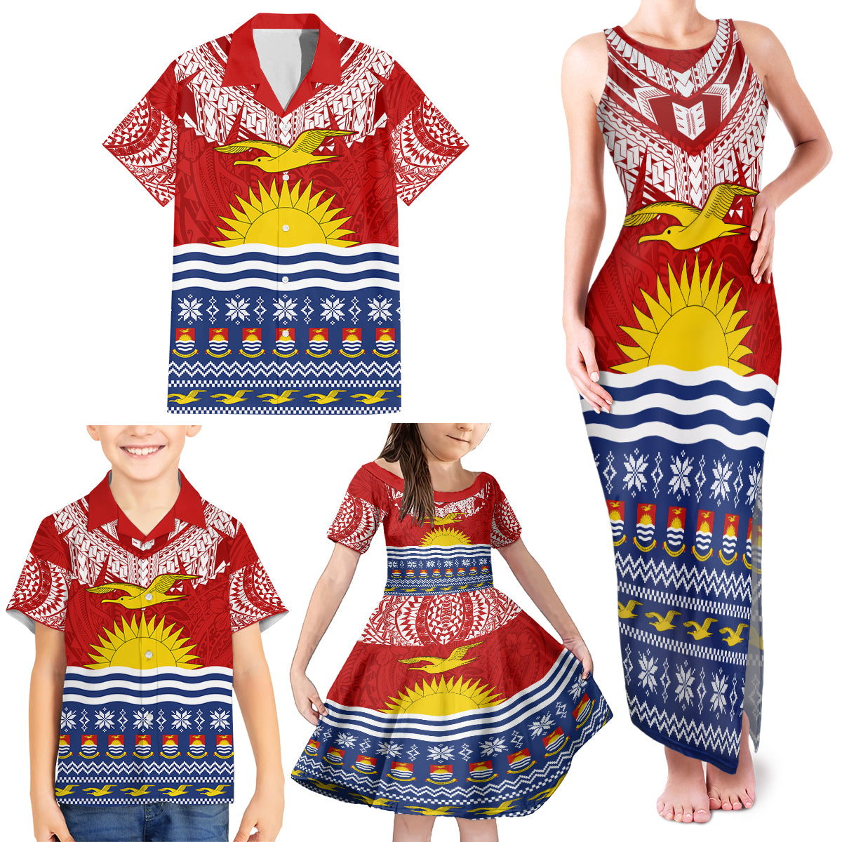 Kiribati Christmas Family Matching Tank Maxi Dress and Hawaiian Shirt Tekeraoi n Te Tiritimati Polynesian Tribal LT9 - Polynesian Pride