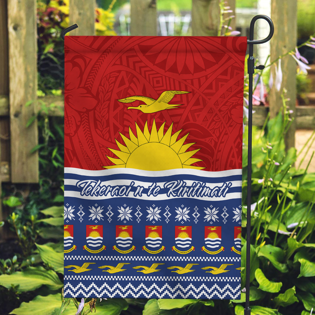 Kiribati Christmas Garden Flag Tekeraoi n Te Tiritimati Polynesian Tribal LT9 Garden Flag Red - Polynesian Pride