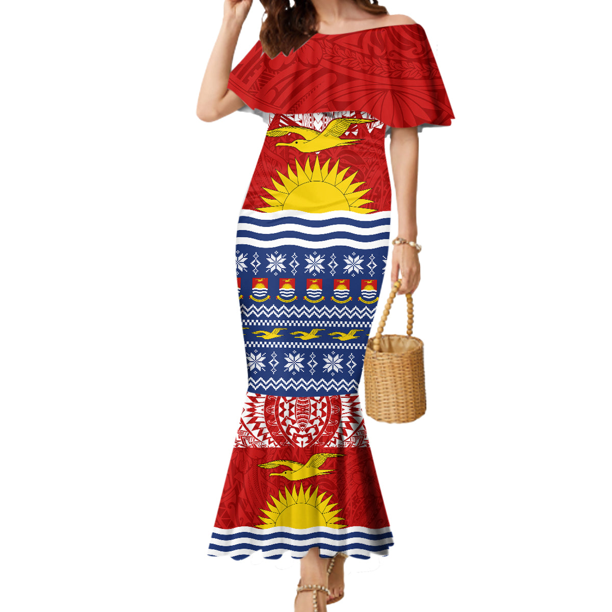 Kiribati Christmas Mermaid Dress Tekeraoi n Te Tiritimati Polynesian Tribal LT9 Women Red - Polynesian Pride