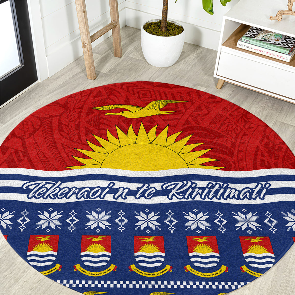 Kiribati Christmas Round Carpet Tekeraoi n Te Tiritimati Polynesian Tribal LT9 Red - Polynesian Pride