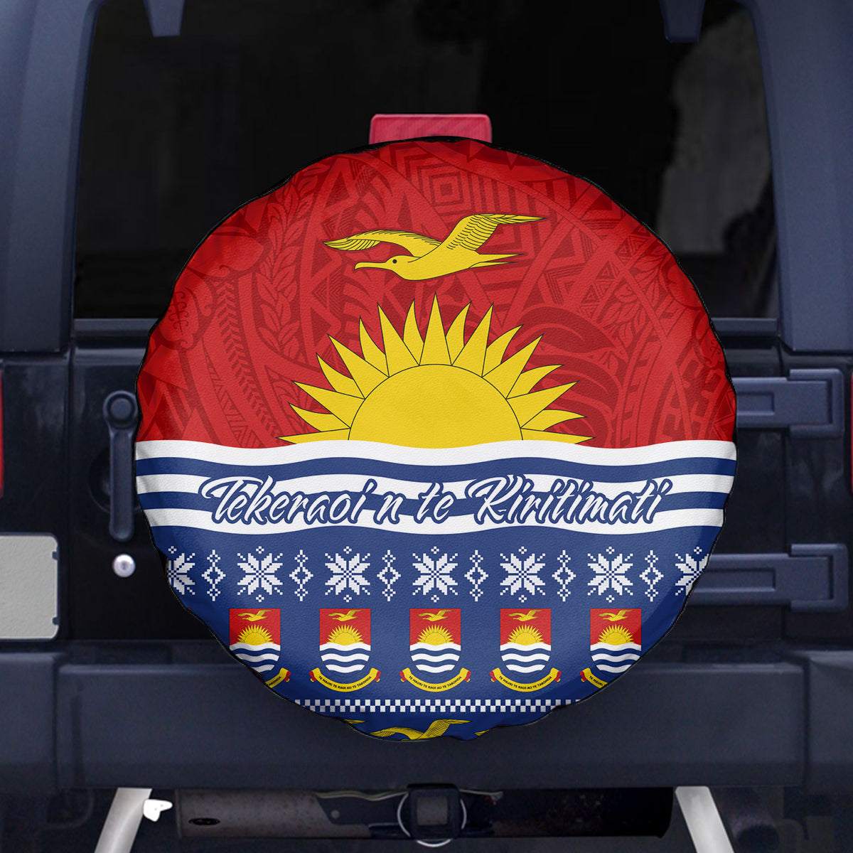 Kiribati Christmas Spare Tire Cover Tekeraoi n Te Tiritimati Polynesian Tribal LT9 Red - Polynesian Pride