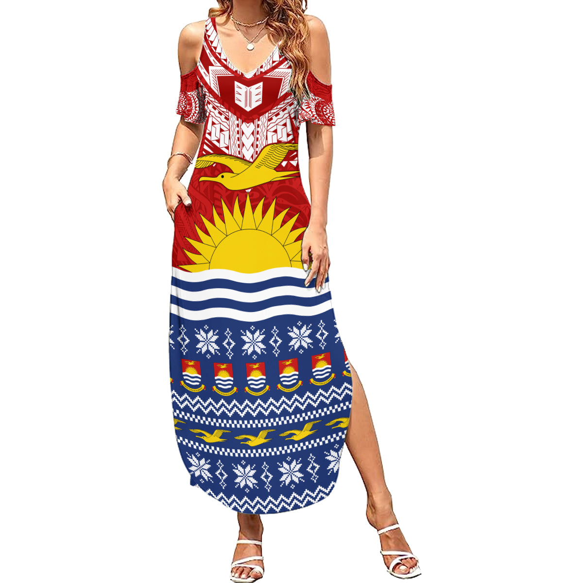 Kiribati Christmas Summer Maxi Dress Tekeraoi n Te Tiritimati Polynesian Tribal LT9 Women Red - Polynesian Pride