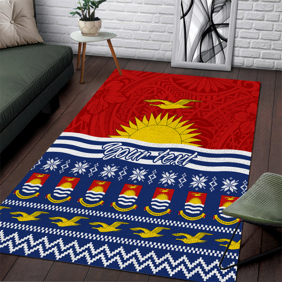 Personalised Kiribati Christmas Area Rug Tekeraoi n Te Tiritimati Polynesian Tribal LT9 Red - Polynesian Pride