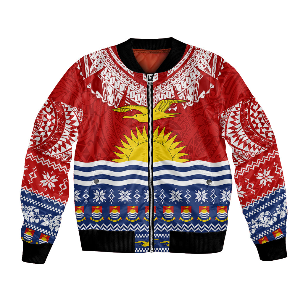 Personalised Kiribati Christmas Bomber Jacket Tekeraoi n Te Tiritimati Polynesian Tribal LT9 Unisex Red - Polynesian Pride