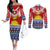 Personalised Kiribati Christmas Couples Matching Off The Shoulder Long Sleeve Dress and Long Sleeve Button Shirt Tekeraoi n Te Tiritimati Polynesian Tribal LT9 Red - Polynesian Pride