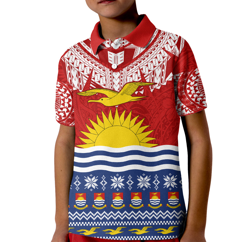 Personalised Kiribati Christmas Kid Polo Shirt Tekeraoi n Te Tiritimati Polynesian Tribal LT9 Kid Red - Polynesian Pride