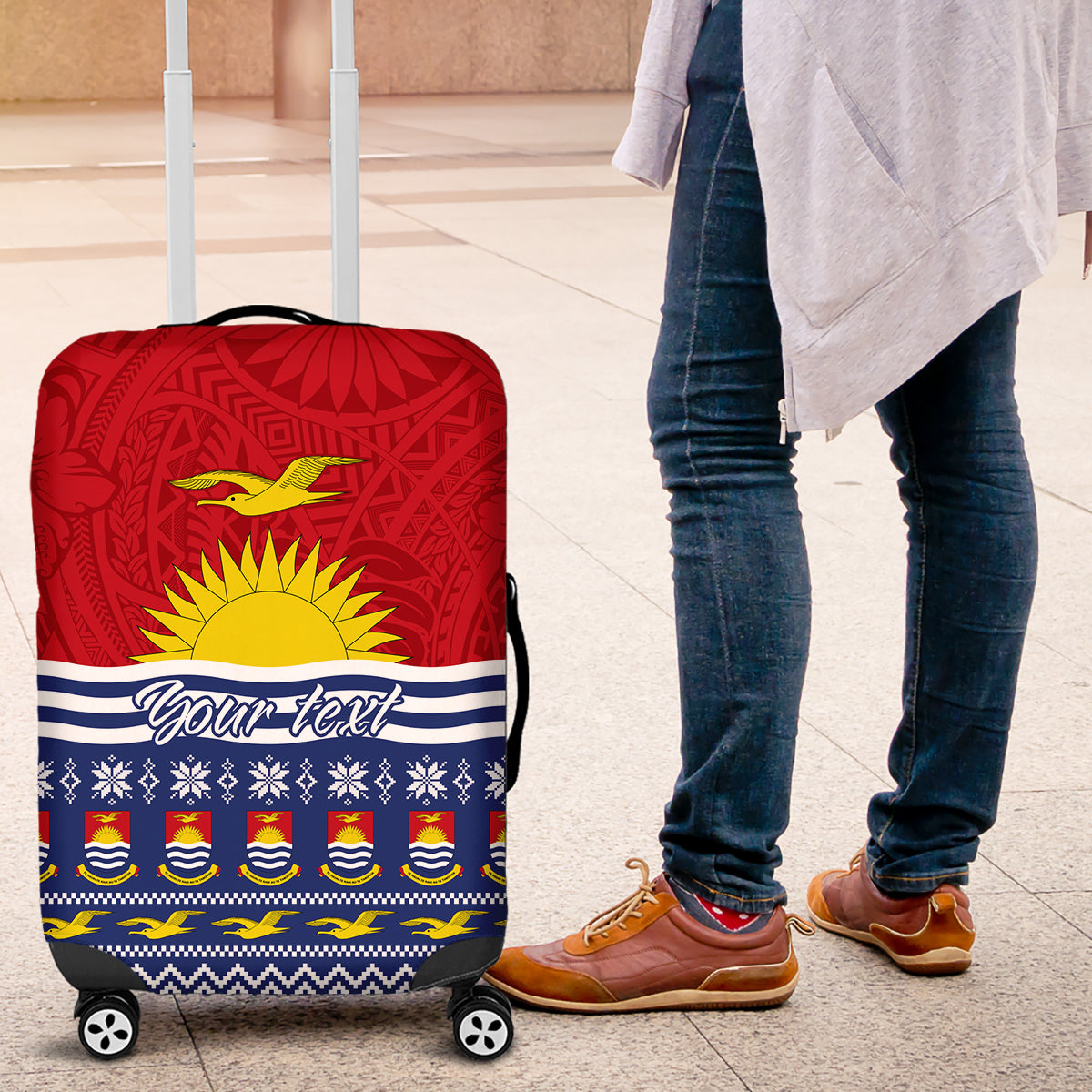 Personalised Kiribati Christmas Luggage Cover Tekeraoi n Te Tiritimati Polynesian Tribal LT9 Red - Polynesian Pride