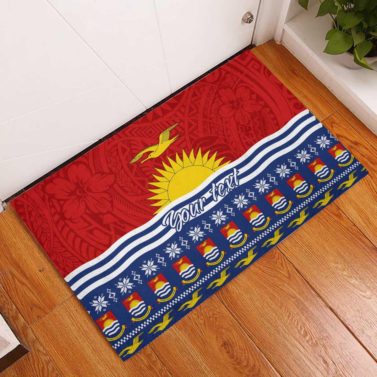 Personalised Kiribati Christmas Rubber Doormat Tekeraoi n Te Tiritimati Polynesian Tribal LT9 Red - Polynesian Pride