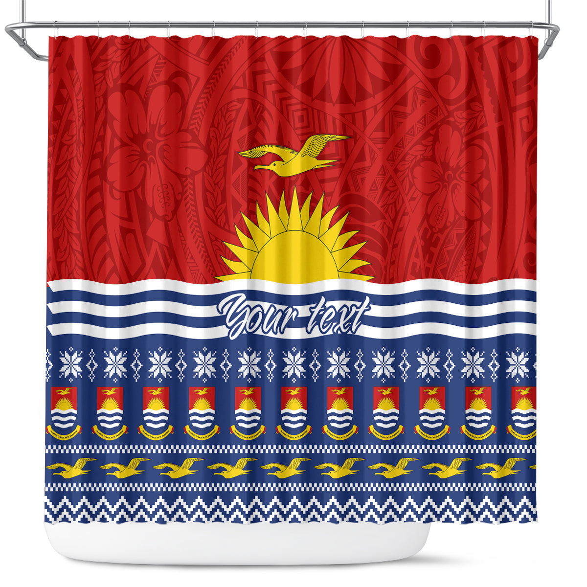 Personalised Kiribati Christmas Shower Curtain Tekeraoi n Te Tiritimati Polynesian Tribal LT9 Red - Polynesian Pride