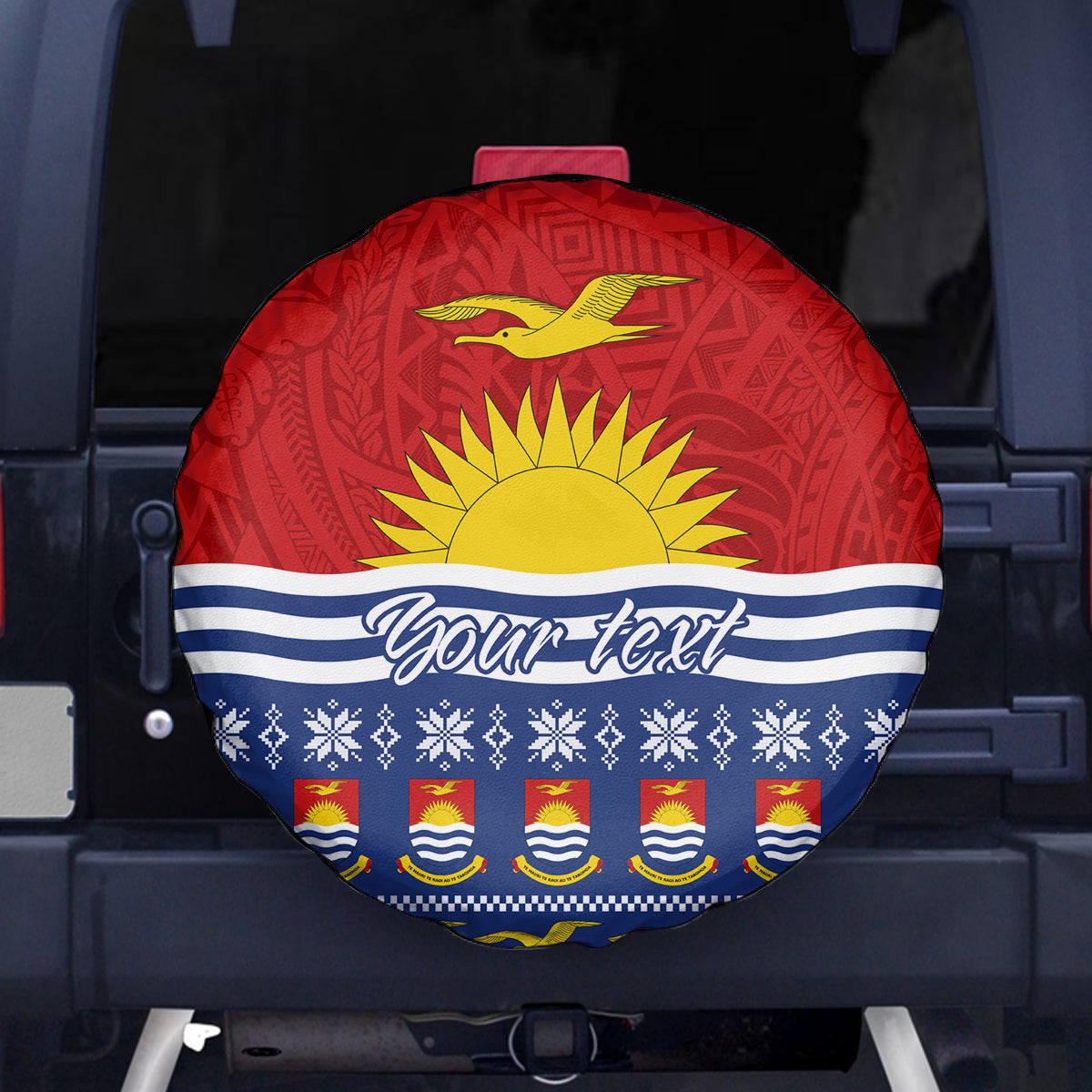 Personalised Kiribati Christmas Spare Tire Cover Tekeraoi n Te Tiritimati Polynesian Tribal LT9 Red - Polynesian Pride