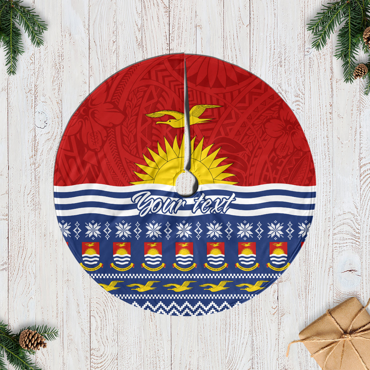 Personalised Kiribati Christmas Tree Skirt Tekeraoi n Te Tiritimati Polynesian Tribal LT9 Casual Tree Skirts Red - Polynesian Pride