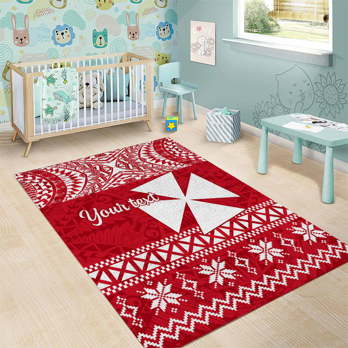 Personalised Wallis and Futuna Christmas Area Rug Polynesian Tribal LT9 - Polynesian Pride