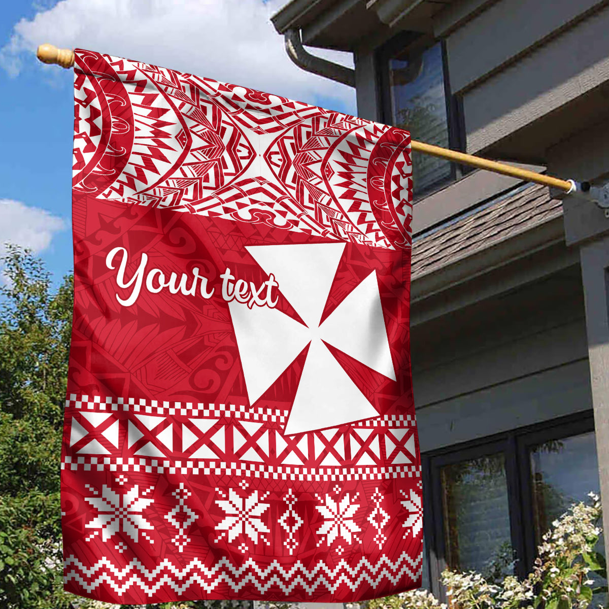 Personalised Wallis and Futuna Christmas Garden Flag Polynesian Tribal LT9 - Polynesian Pride