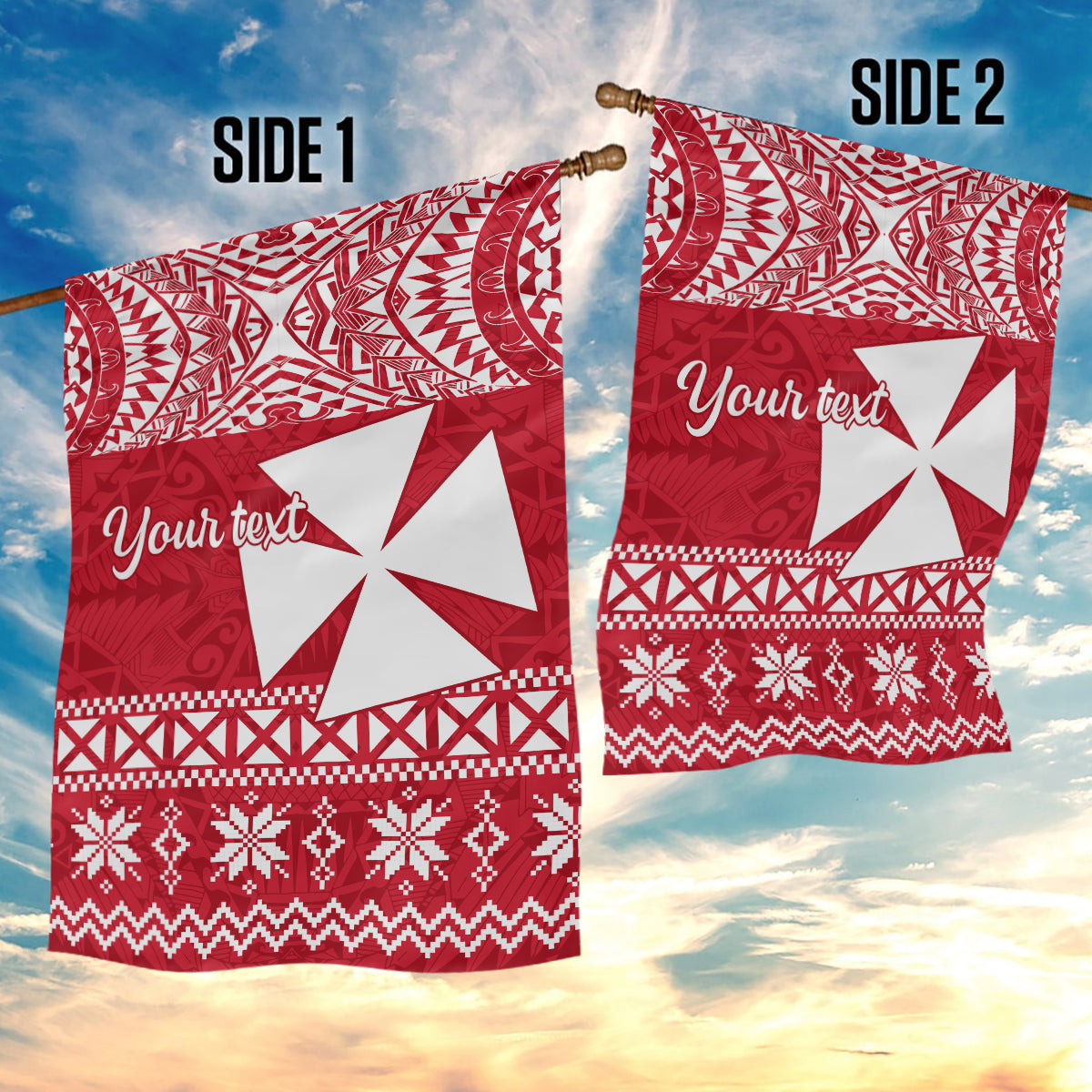 Personalised Wallis and Futuna Christmas Garden Flag Polynesian Tribal LT9 - Polynesian Pride