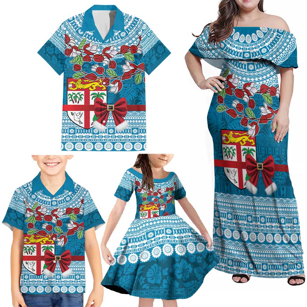 Fijian Tagimoucia Flowers Family Matching Off Shoulder Maxi Dress and Hawaiian Shirt Christmas Coquette bow