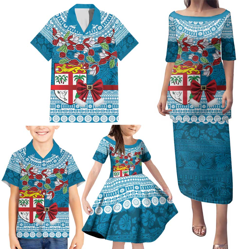 Fijian Tagimoucia Flowers Family Matching Puletasi and Hawaiian Shirt Christmas Coquette bow