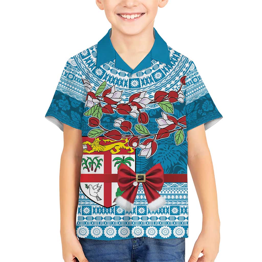 Fijian Tagimoucia Flowers Kid Hawaiian Shirt Christmas Coquette bow LT9 Kid Blue - Polynesian Pride