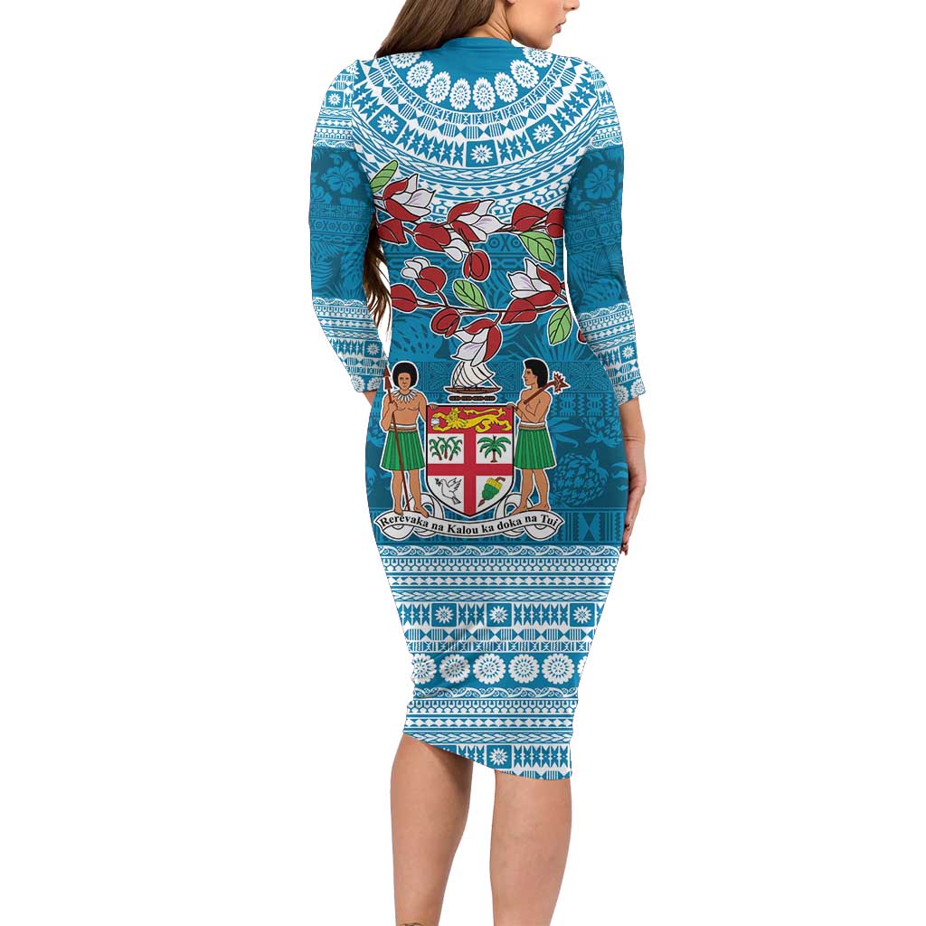 Fijian Tagimoucia Flowers Long Sleeve Bodycon Dress Christmas Coquette bow LT9 - Polynesian Pride