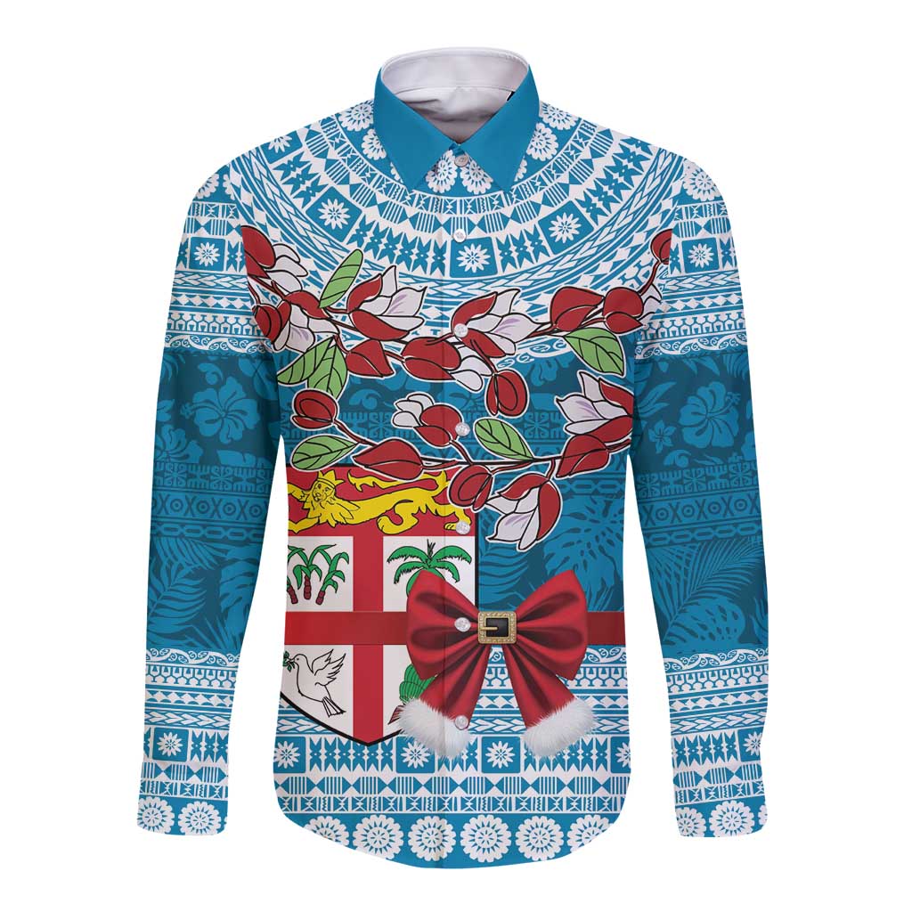 Fijian Tagimoucia Flowers Long Sleeve Button Shirt Christmas Coquette bow LT9 Unisex Blue - Polynesian Pride
