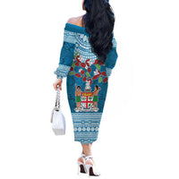 Fijian Tagimoucia Flowers Off The Shoulder Long Sleeve Dress Christmas Coquette bow LT9 - Polynesian Pride