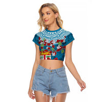 Fijian Tagimoucia Flowers Raglan Cropped T Shirt Christmas Coquette bow LT9 Female Blue - Polynesian Pride