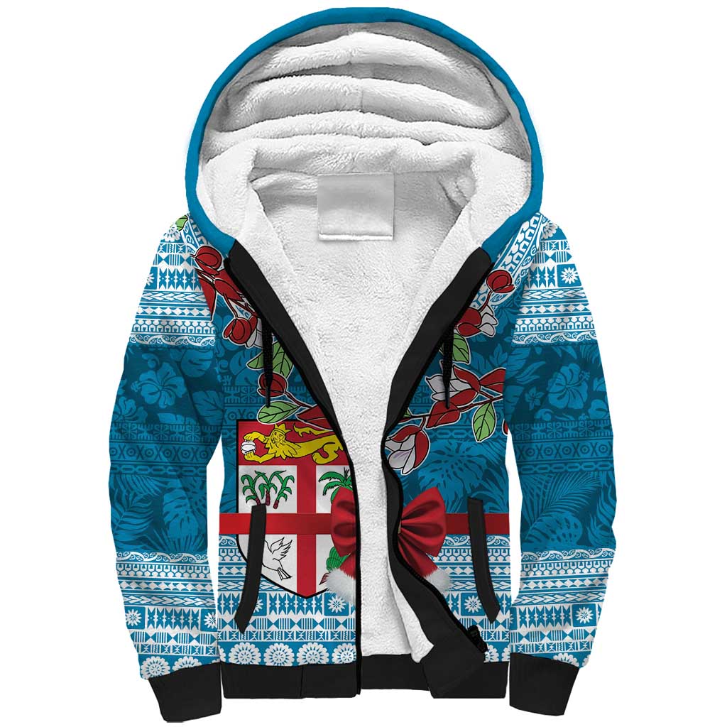 Fijian Tagimoucia Flowers Sherpa Hoodie Christmas Coquette bow LT9 Unisex Blue - Polynesian Pride