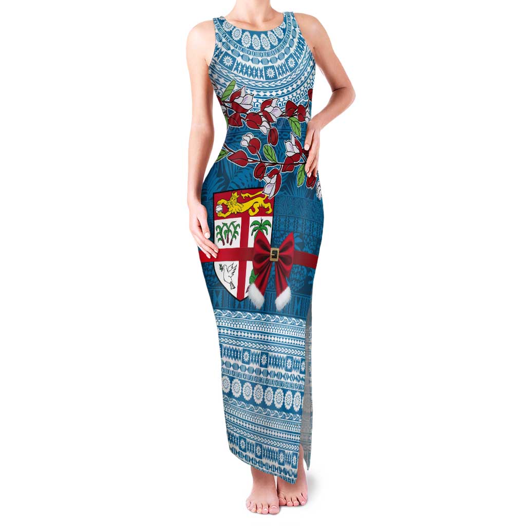 Fijian Tagimoucia Flowers Tank Maxi Dress Christmas Coquette bow LT9 Women Blue - Polynesian Pride