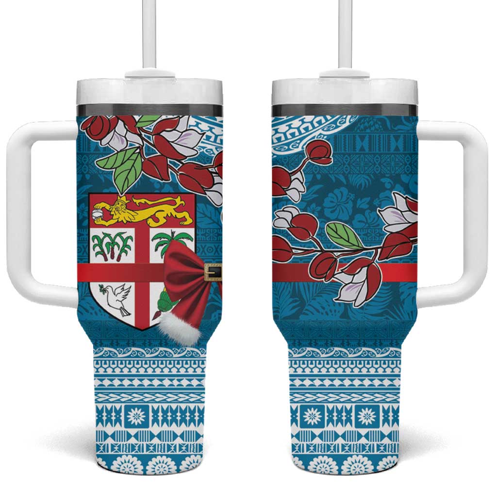 Fijian Tagimoucia Flowers Tumbler With Handle Christmas Coquette bow LT9 One Size: 40 oz Blue - Polynesian Pride