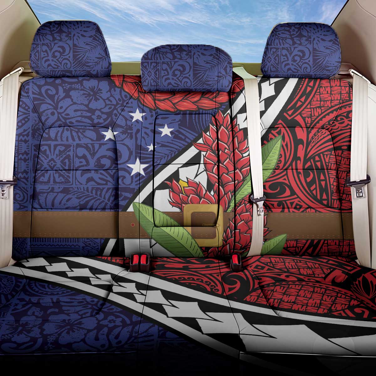 Samoan Ula Fala Flowers Back Car Seat Cover Christmas Santa Belt LT9 One Size Red - Polynesian Pride