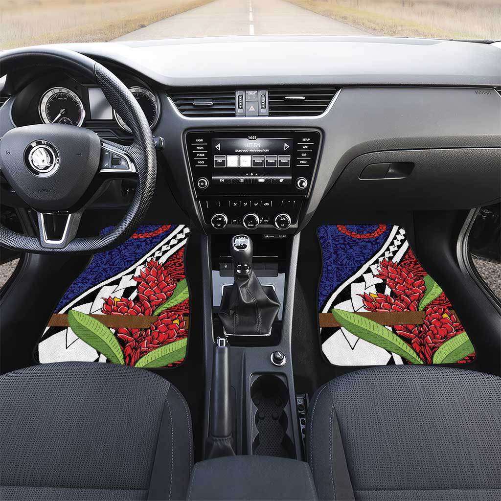 Samoan Ula Fala Flowers Car Mats Christmas Santa Belt LT9 Set 2pcs - Front Red - Polynesian Pride