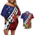 Samoan Ula Fala Flowers Couples Matching Off Shoulder Short Dress and Hawaiian Shirt Christmas Santa Belt