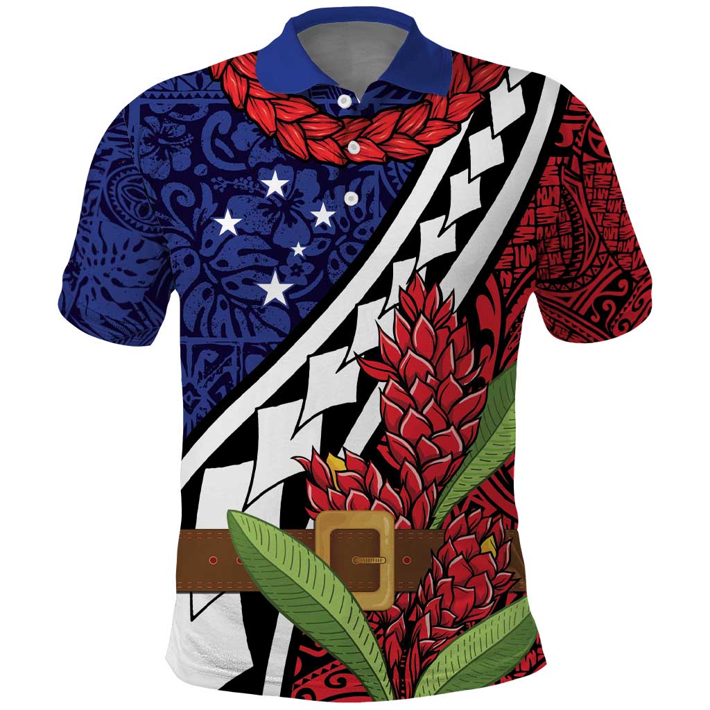 Samoan Ula Fala Flowers Polo Shirt Christmas Santa Belt LT9 Red - Polynesian Pride