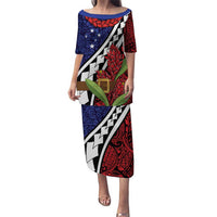 Samoan Ula Fala Flowers Puletasi Christmas Santa Belt LT9 Long Dress Red - Polynesian Pride