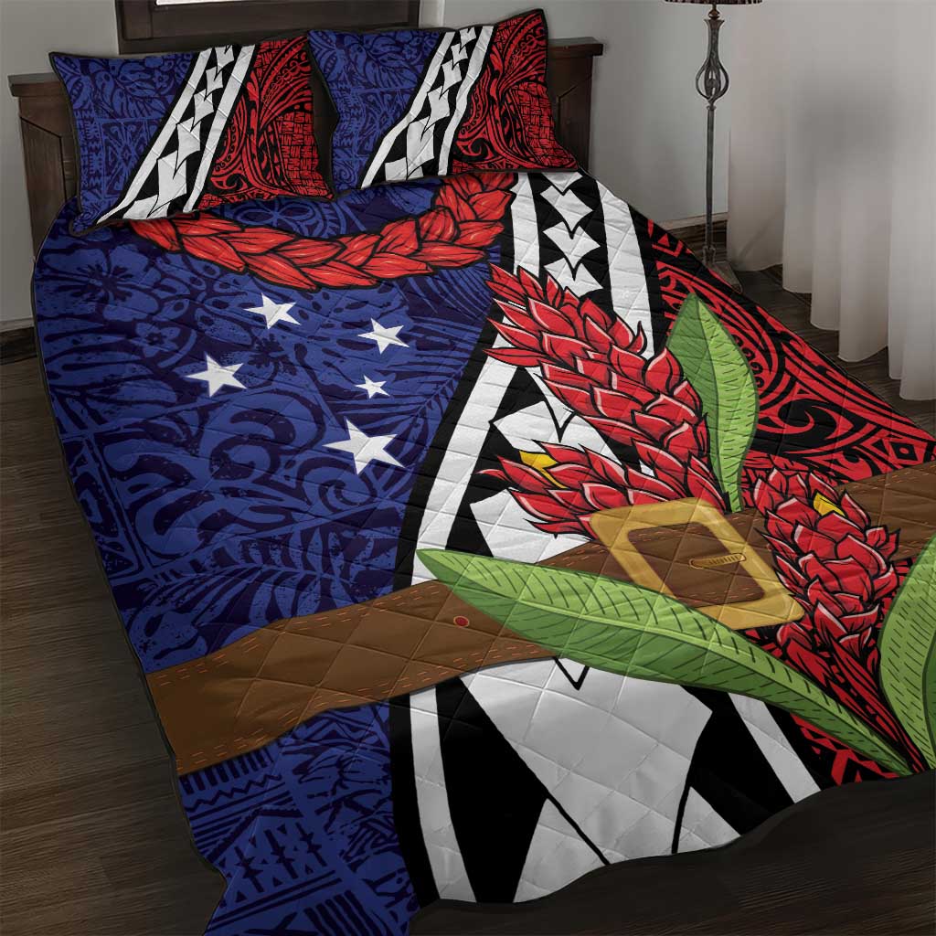 Samoan Ula Fala Flowers Quilt Bed Set Christmas Santa Belt LT9 Red - Polynesian Pride