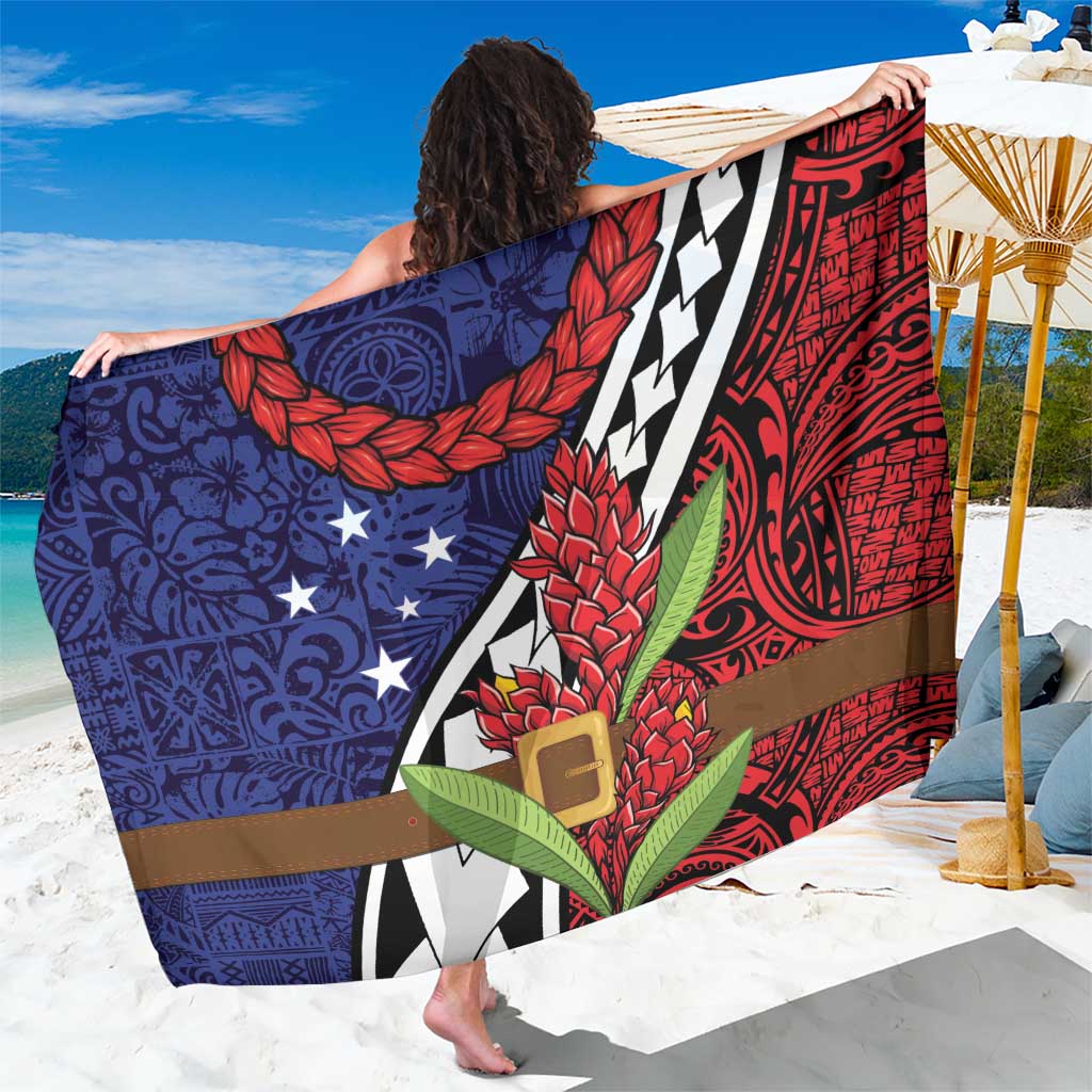 Samoan Ula Fala Flowers Sarong Christmas Santa Belt LT9 One Size 44 x 66 inches Red - Polynesian Pride